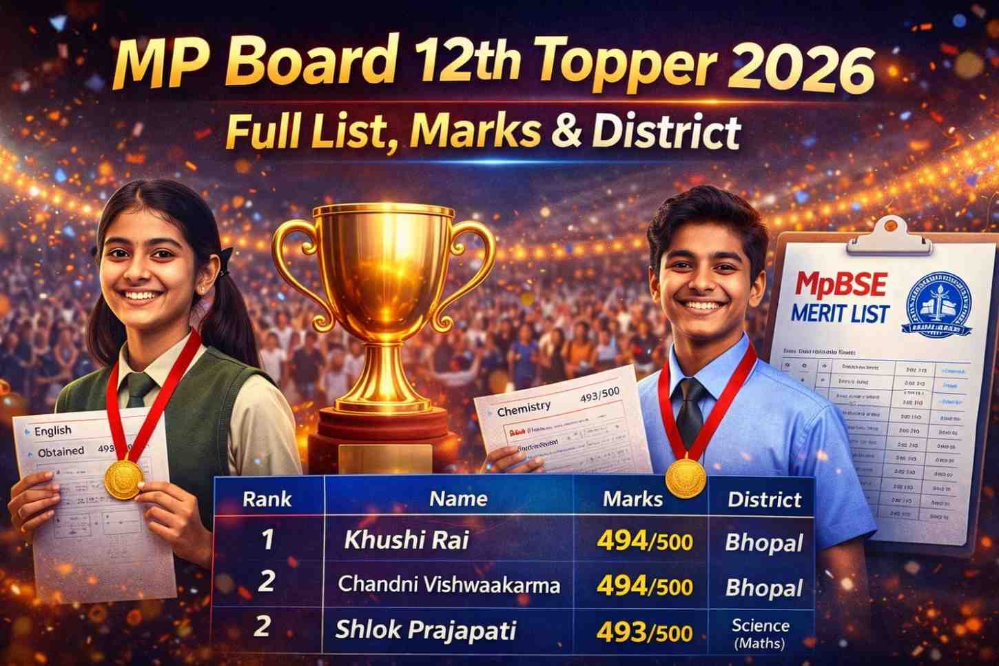 MP Board 12th Topper 2026 Full List, Marks & District