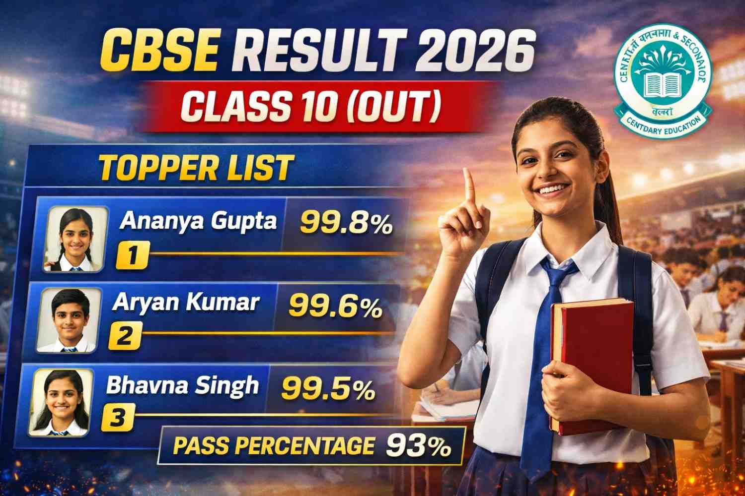 CBSE Result 2026 Class 10 (Out) – Topper List & Pass Percentage